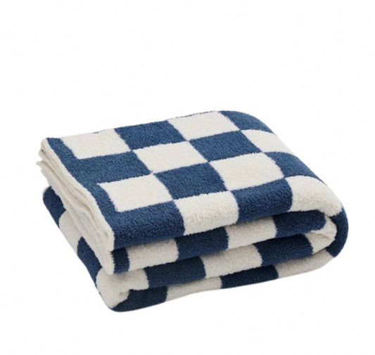 Plush Checkered Blanket - Blue