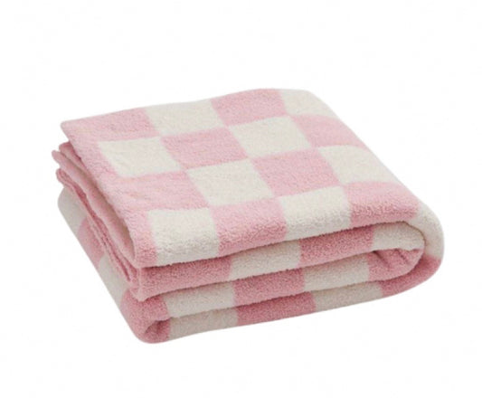 Plush Plaid Soft Checkered Blanket - Pink