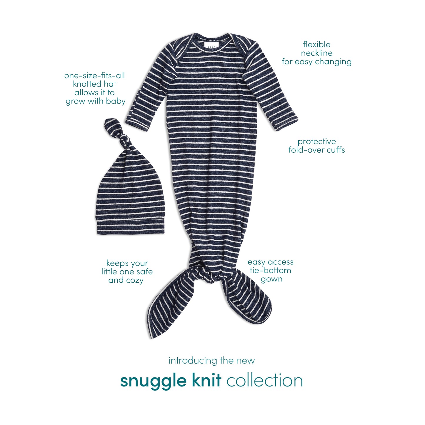 aden + anais Snuggle Knit Gown + Hat Set - Navy Stripe